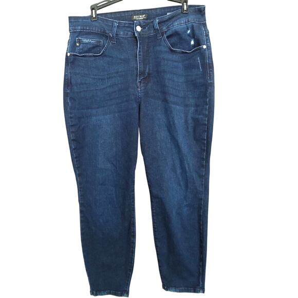 Judy Blue Los Angeles med/dark wash straight distressed edges womens 14 normcore - Picture 1 of 8